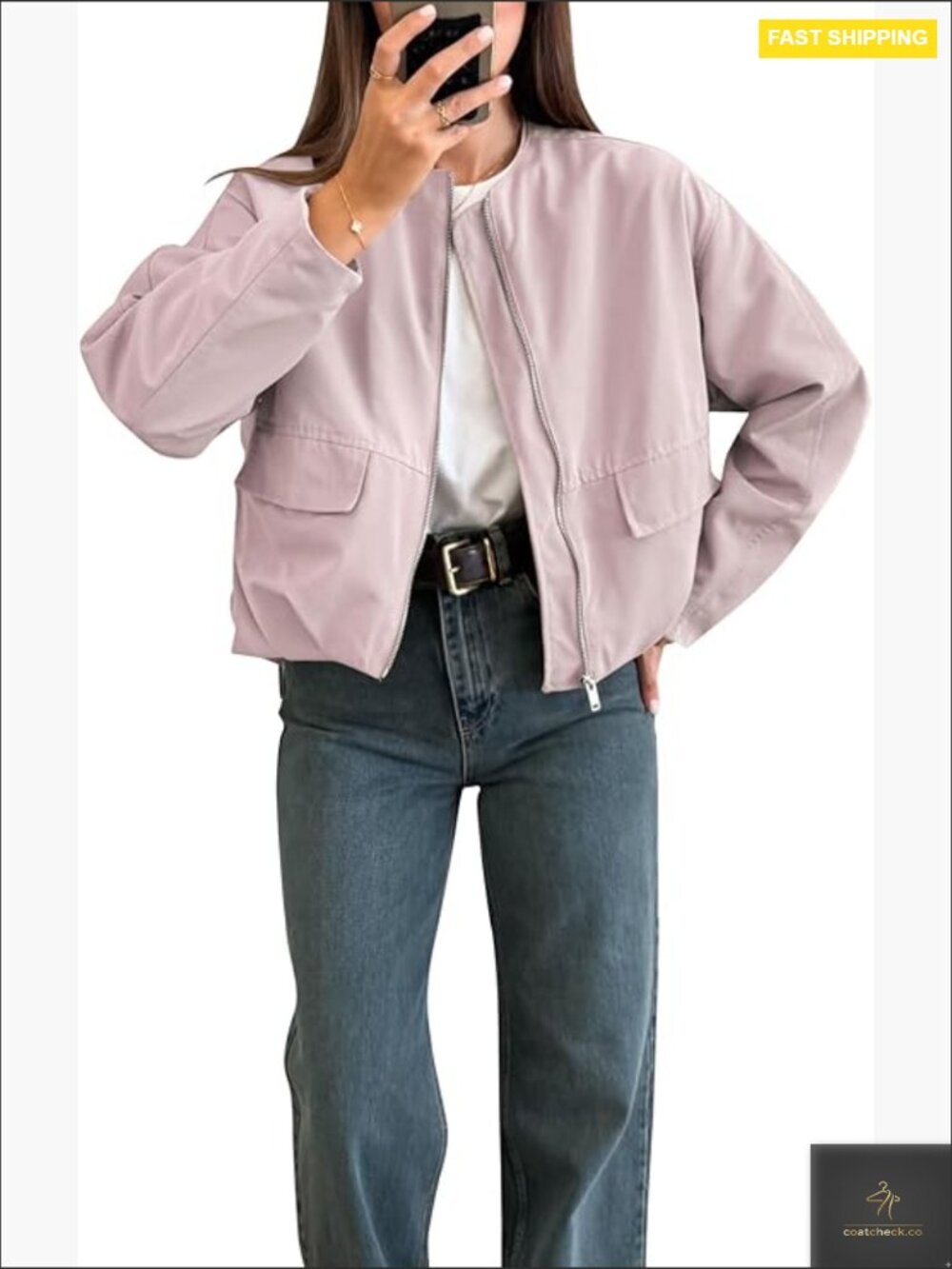 Casual Bomber Jacket Classic Relaxed Fit Long Sleeve Gathered Hem Lightweight